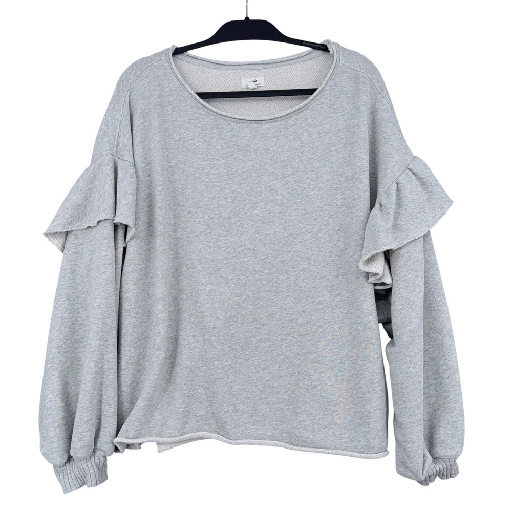 Aerie Ruffle Sleeve Women XL Cotton Blend Gray‎ Sweatshirt 10089